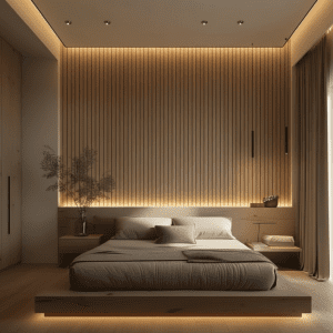 SA001-3 بديل خشب بلون البلوط الفاتح بإضاءة دافئة